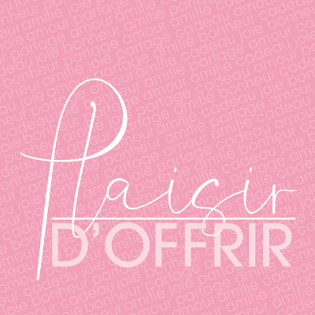 Étiquettes adhésives Plaisir d'offrir carrées rose écriture blanche 2,9 × 2,9 cm — boîte 500