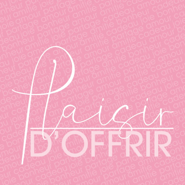 Étiquettes adhésives Plaisir d'offrir carrées rose écriture blanche 2,9 × 2,9 cm — boîte 500