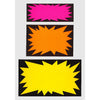 Étiquettes carton Flash fluo jaune orange et rose fond noir — lot de 100 pièces pour magasin
