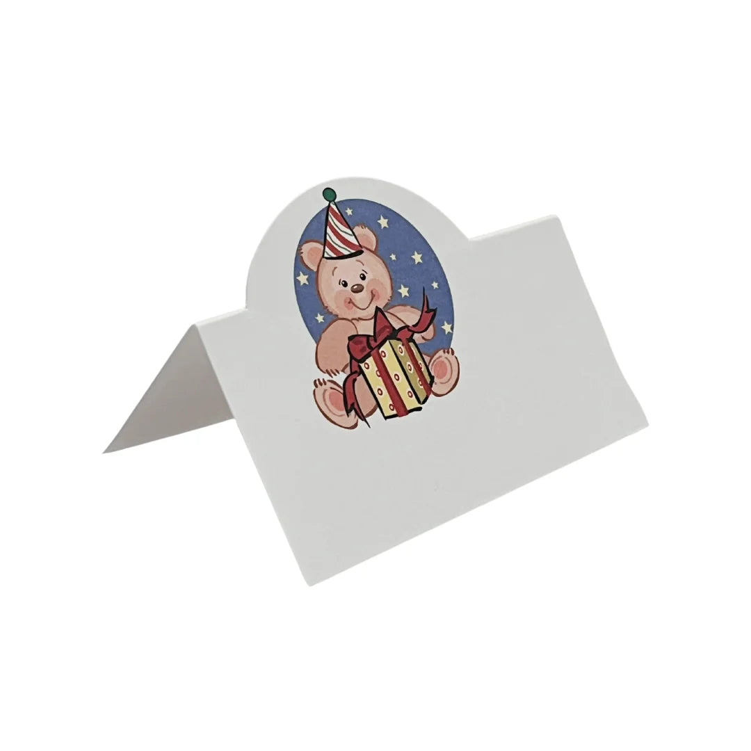 Étiquettes carton pliables motifs fêtes – lot de 100, bougies et ours en peluche