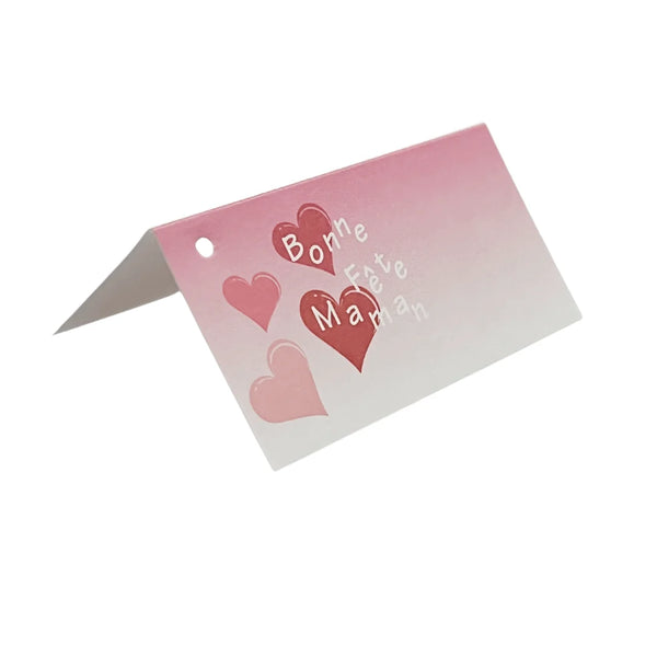 Étiquettes carton pliables à trou motif Bonne fête maman, format 7,7 x 7,7 cm, lot de 100