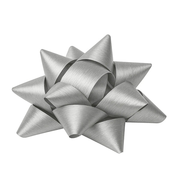 Étoiles adhésives argent crépon pour emballages et vitrines. Décoratives, pratiques et élégantes, idéales pour cadeaux et promotions.