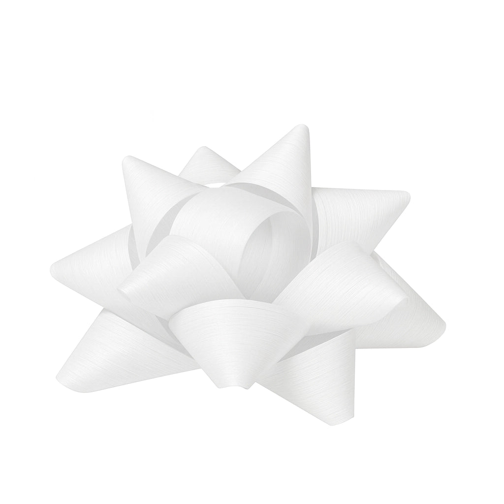 Étoiles adhésives blanc crépon pour emballages et vitrines. Décoratives, pratiques et élégantes, idéales pour cadeaux et promotions.