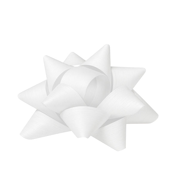 Étoiles adhésives blanc crépon pour emballages et vitrines. Décoratives, pratiques et élégantes, idéales pour cadeaux et promotions.