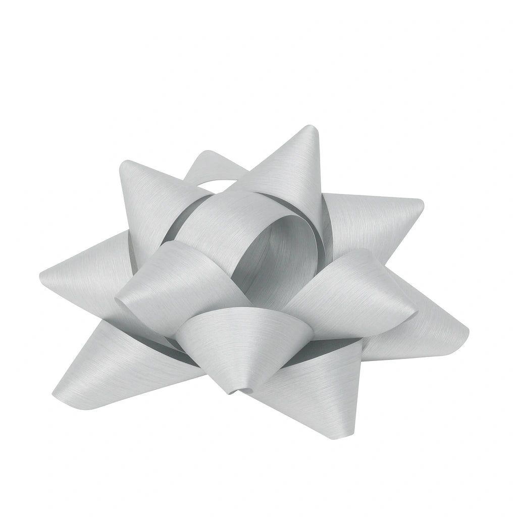 Étoiles adhésives gris crépon pour emballages et vitrines. Décoratives, pratiques et élégantes, idéales pour cadeaux et promotions.