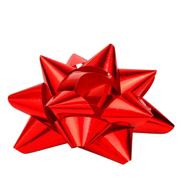 Étoiles adhésives rouge miroir pour emballages et vitrines. Décoratives, pratiques et élégantes, idéales pour cadeaux et promotions.