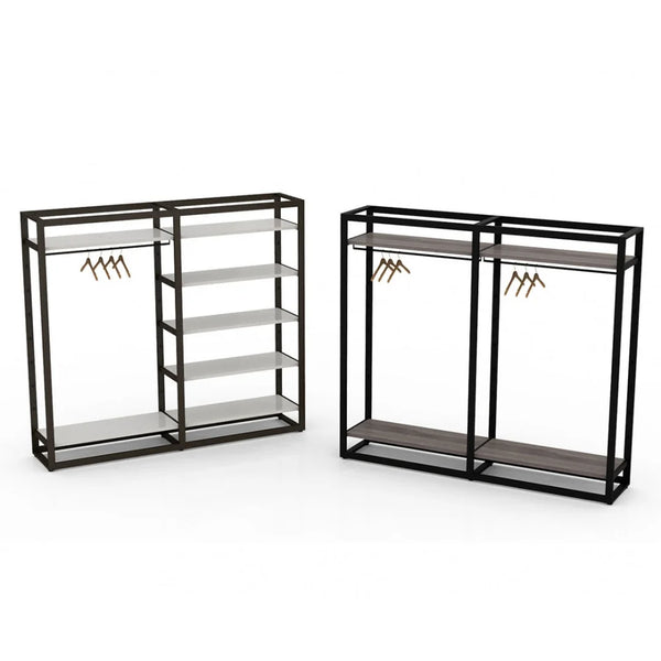 Vue d'ensemble extension Bigshop H185 cm avec penderie et rayons, système modulaire pour magasin