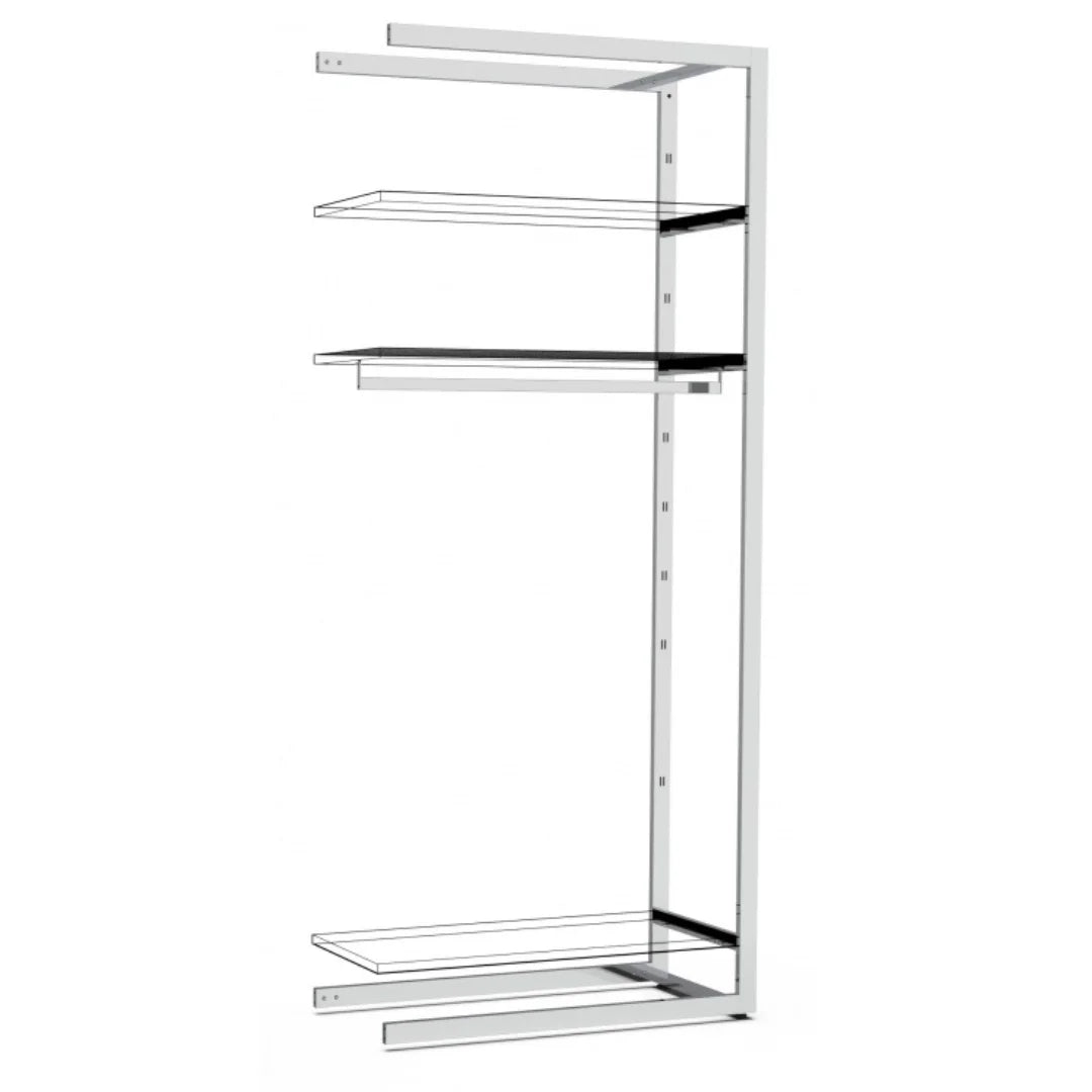 Extension Bigshop H240 cm – largeur 102,2 cm, 3 rayons et 1 barre penderie, finition chromée