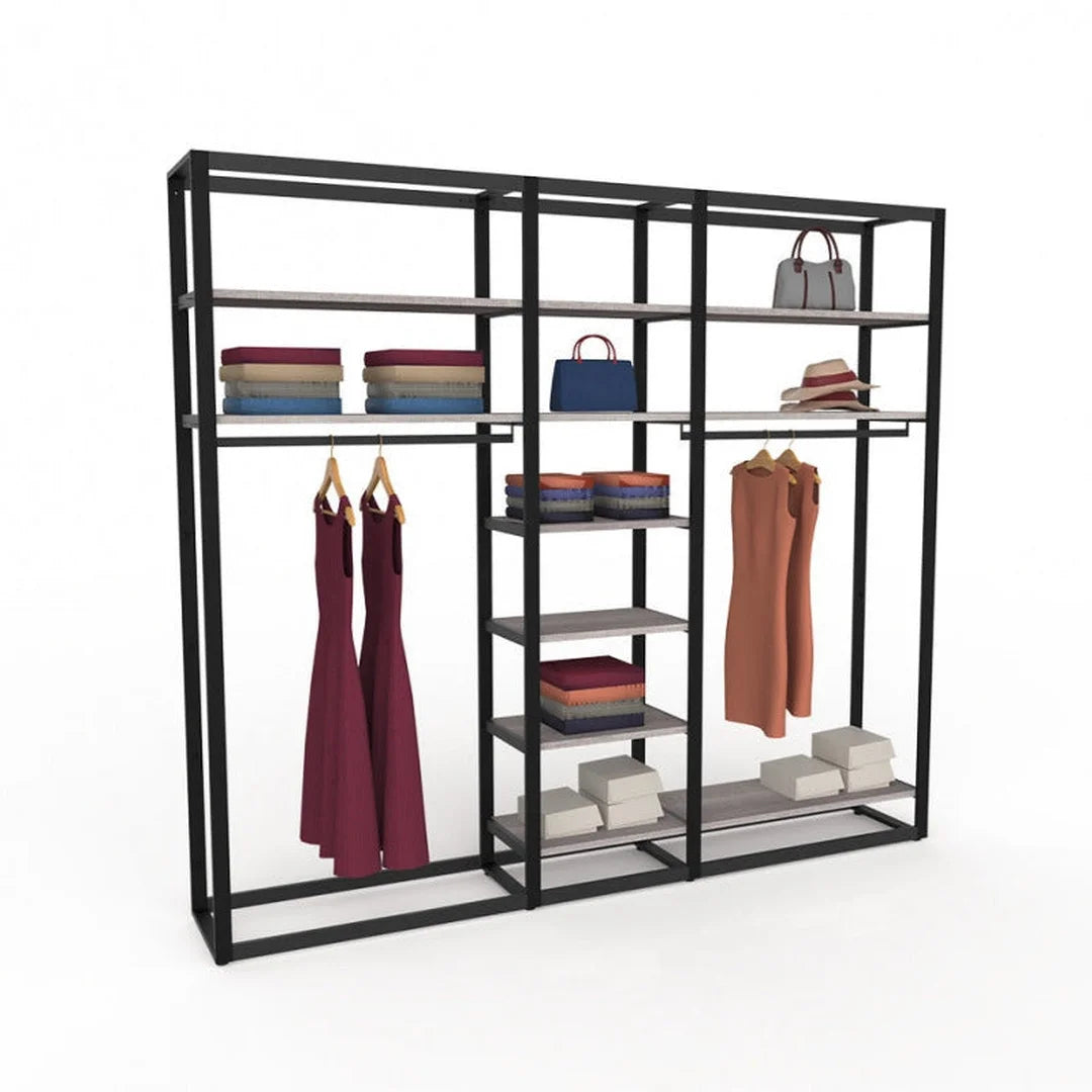 Extension Bigshop H240 cm – largeur 102,2 cm, 3 rayons et 1 barre penderie, finition noir mat