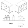 Fiche technique comptoir Trick2 avec plateau verre, dimensions 141 x 109 cm