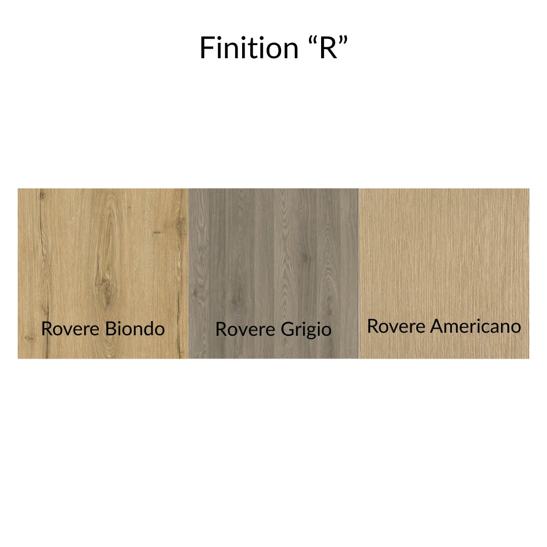 Détail finition chêne R pour façade du comptoir de vente Bird