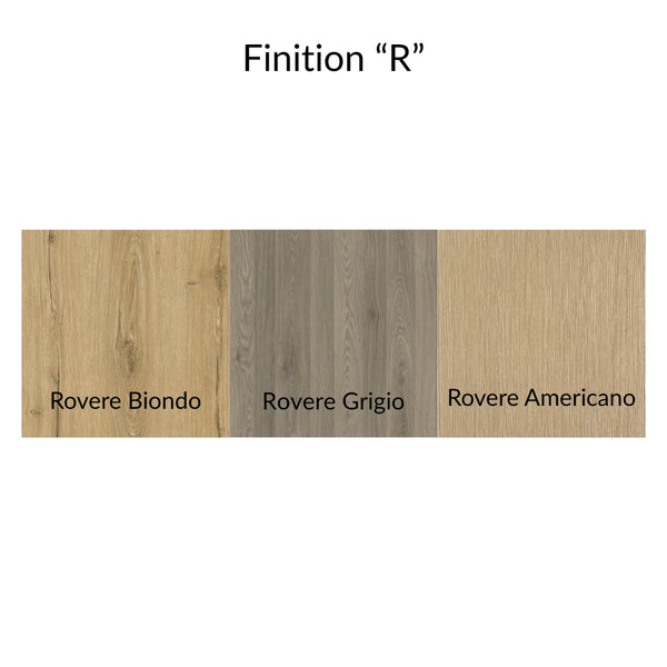 Détail finition chêne R pour façade du comptoir de vente Bird