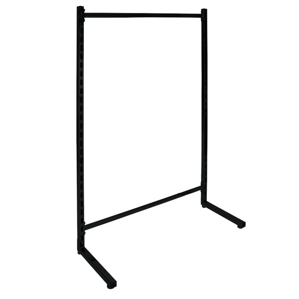 Gondole en L à crémaillère finition noir mat, tube acier 30x30 mm, hauteur 145 cm – rayonnage professionnel pour magasin