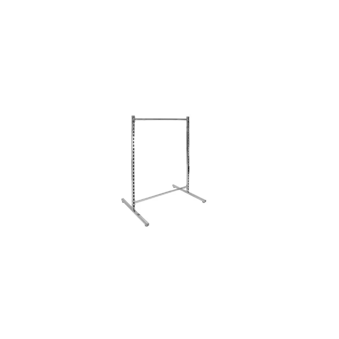 Gondole double face en T structure acier 30x30 mm avec crémaillère intégrée, coloris chromé