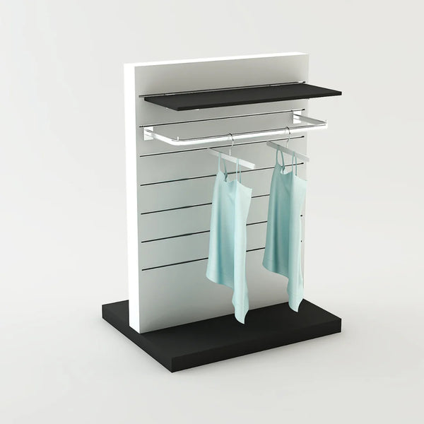 Vue latérale gondole rainurée double face pour magasin – profondeur 80 cm