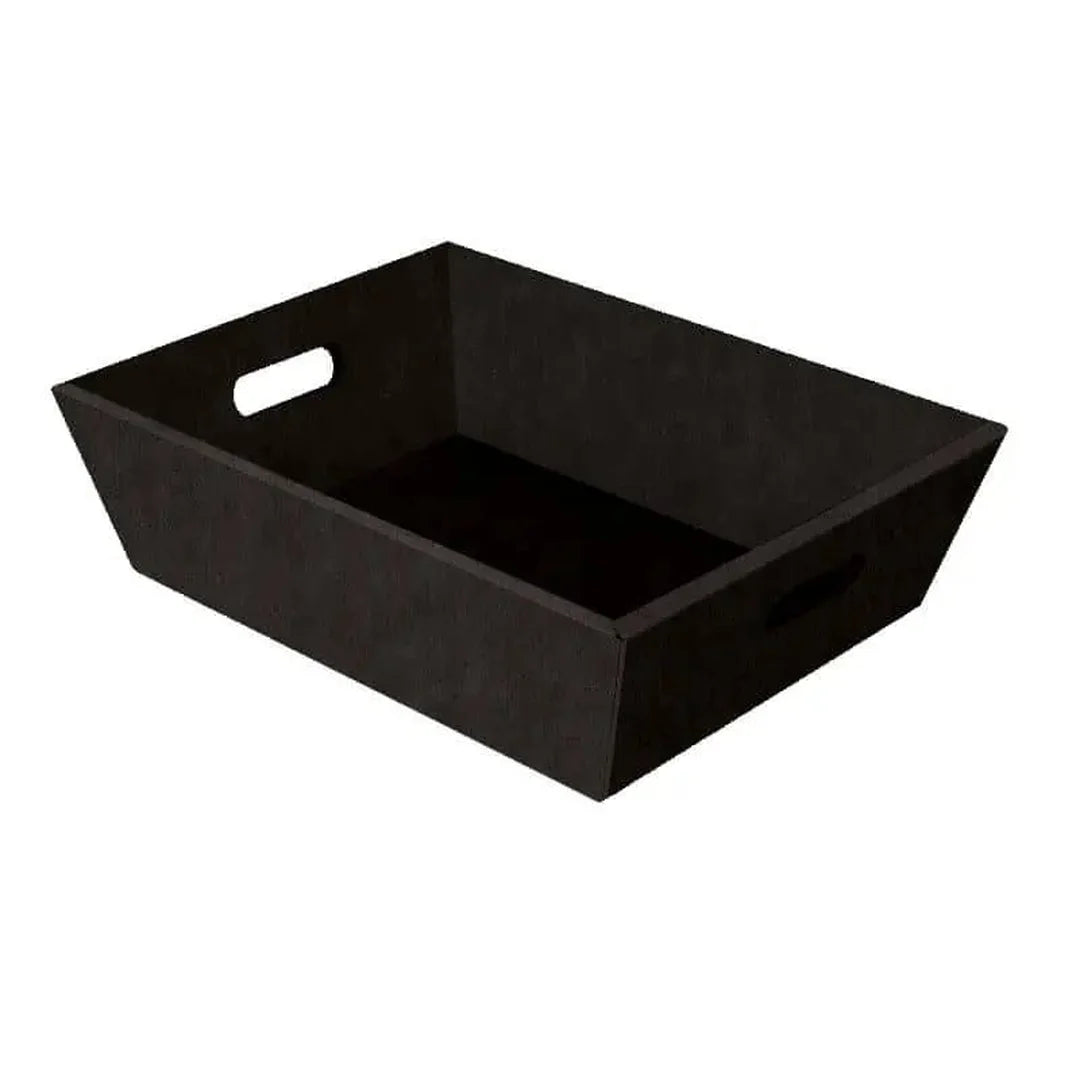 Grande corbeille de présentation carton noir avec poignées pour panier garni — format 35x25x H12 cm