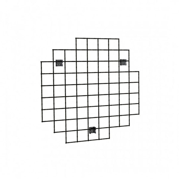 Grille murale métal noir mat 90 × 90 cm, compatible accessoires grille