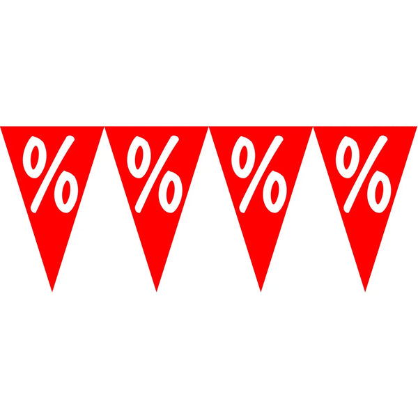 Guirlande carton % recto-verso 11 fanions 200 cm — signalétique soldes pour magasin