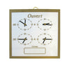Horaire de porte cadran aiguilles blanc et or pour boutique, affichage heure de retour