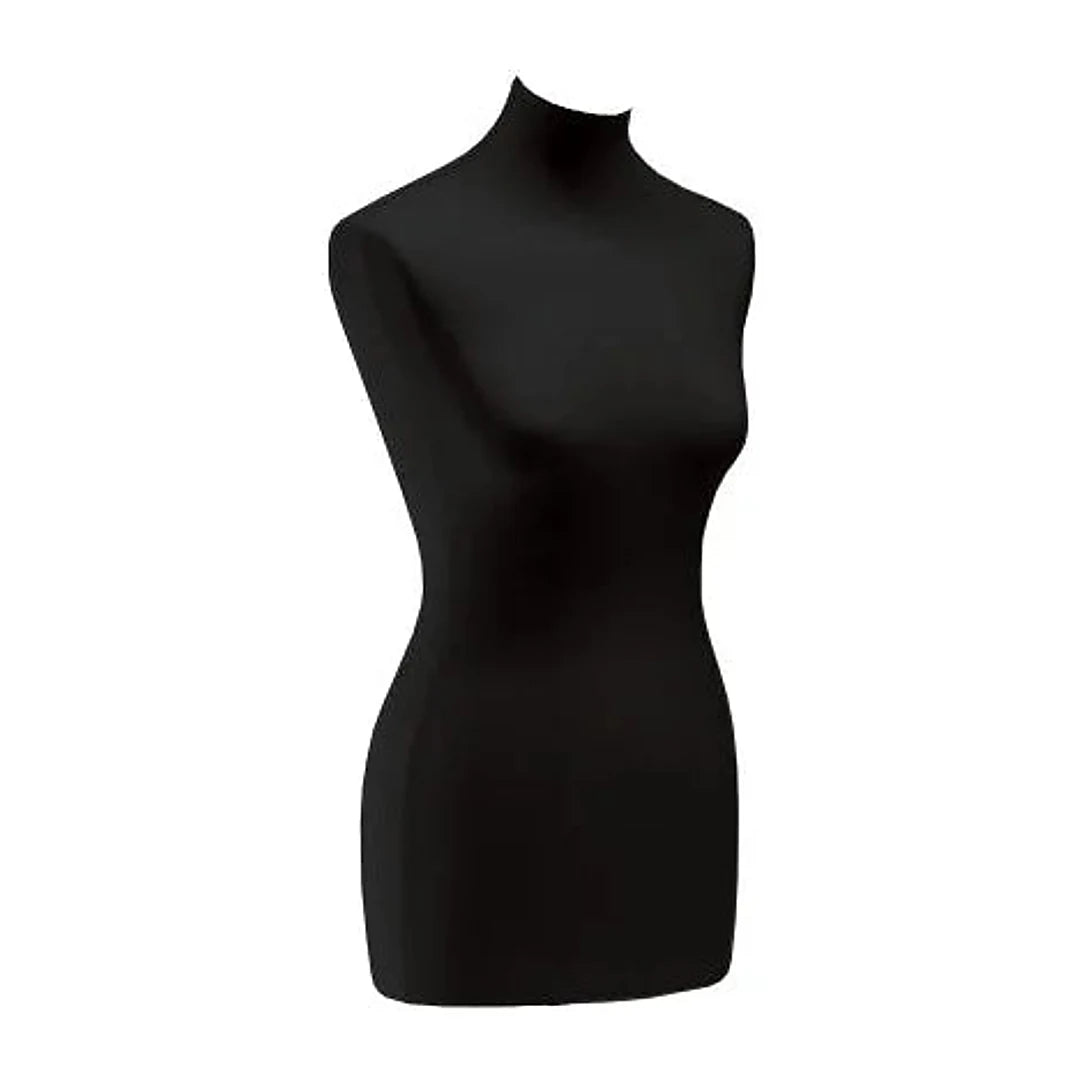 Housse buste mannequin femme coloris noir, jersey élastique ajusté pour présentation en magasin