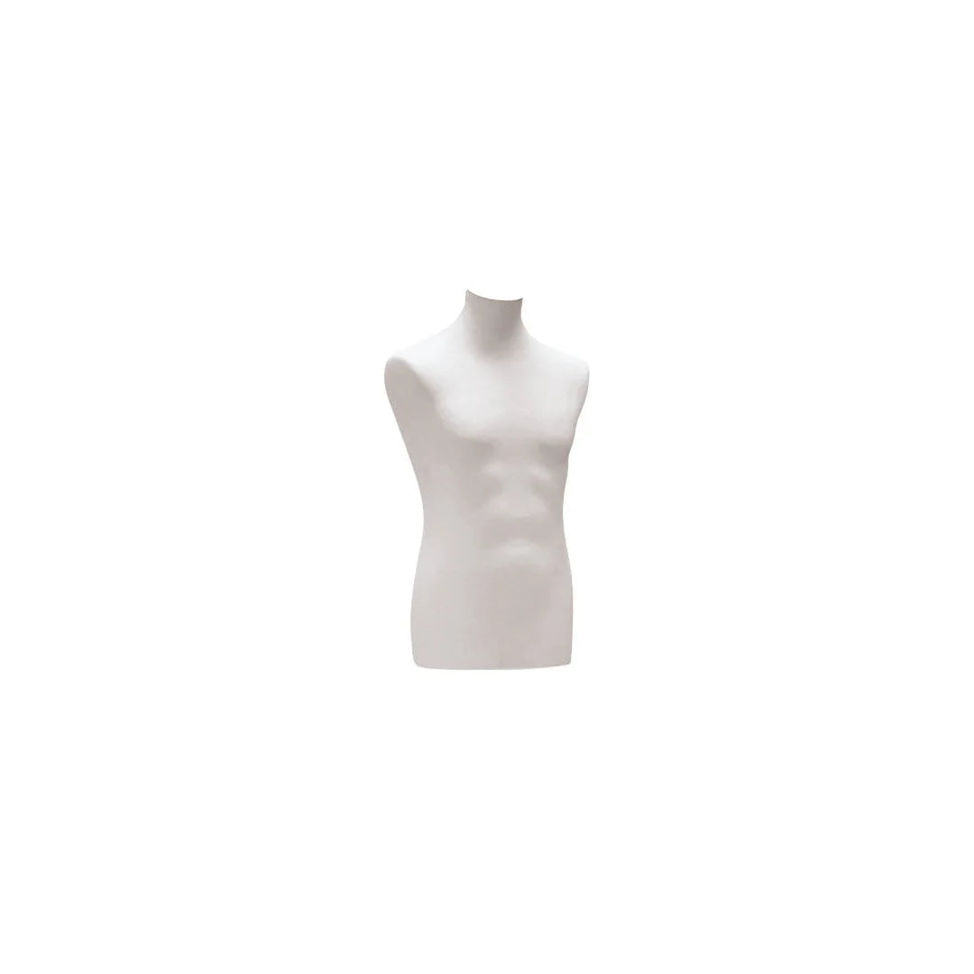 Housse pour buste mannequin homme blanc, jersey élastique facile à enfiler, usage professionnel