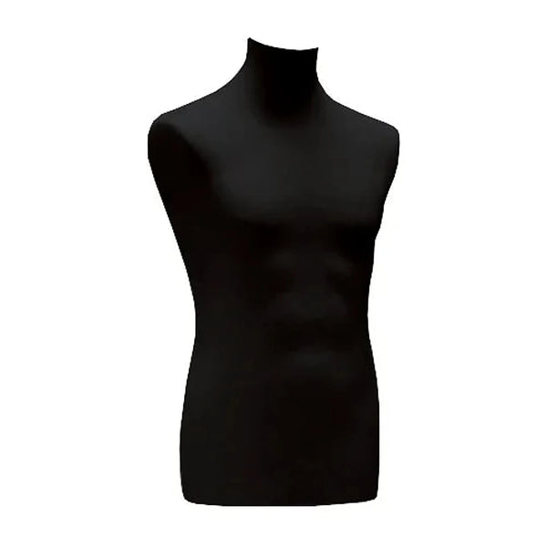 Housse buste mannequin homme coloris noir, jersey élastique ajusté, présentation vitrine boutique