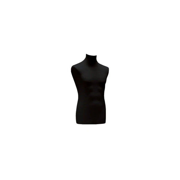 Housse buste mannequin homme coloris noir, jersey élastique ajusté, présentation vitrine boutique