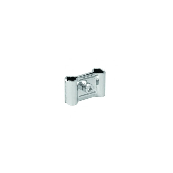 Joint parallèle en métal pour assembler deux grilles d'exposition à mailles 5×5 cm — chromé, blanc ou gris martelé