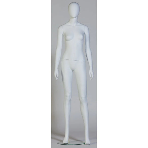 Kit mannequin vitrine femme corps entier blanc avec base en verre, bras et tête ovoïde