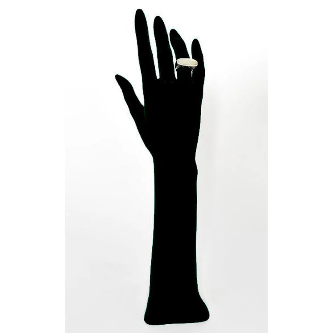 Main à bijoux femme floquée velours noir, hauteur 34 cm, présentoir professionnel pour bagues et bracelets