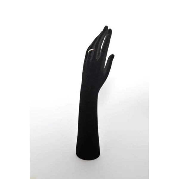 Main femme floquée velours noir H31 cm pour présentation bijoux en vitrine ou comptoir