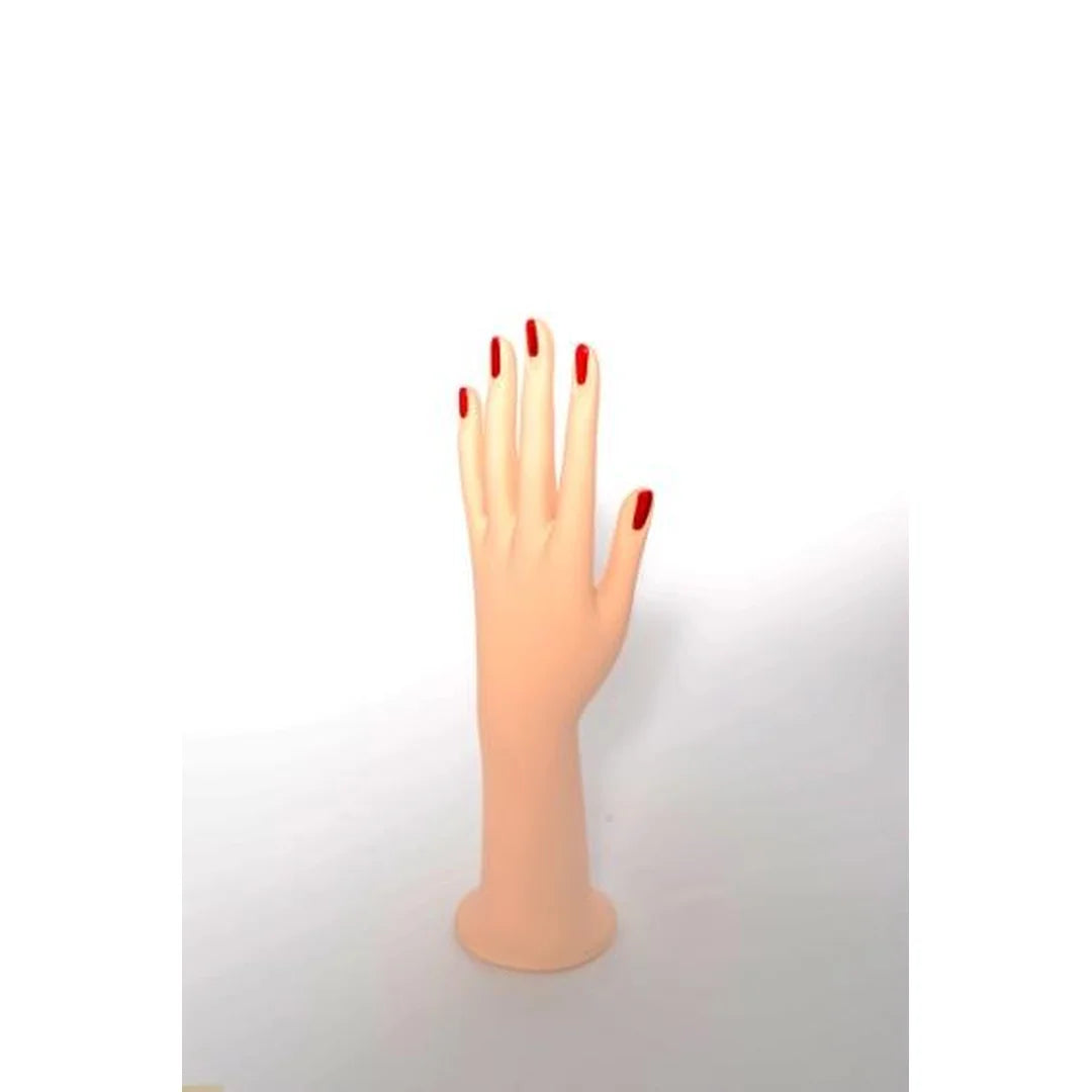 Main femme présentoir bijoux couleur chair avec ongles vernis, 28 cm, pour vitrine et comptoir bijouterie