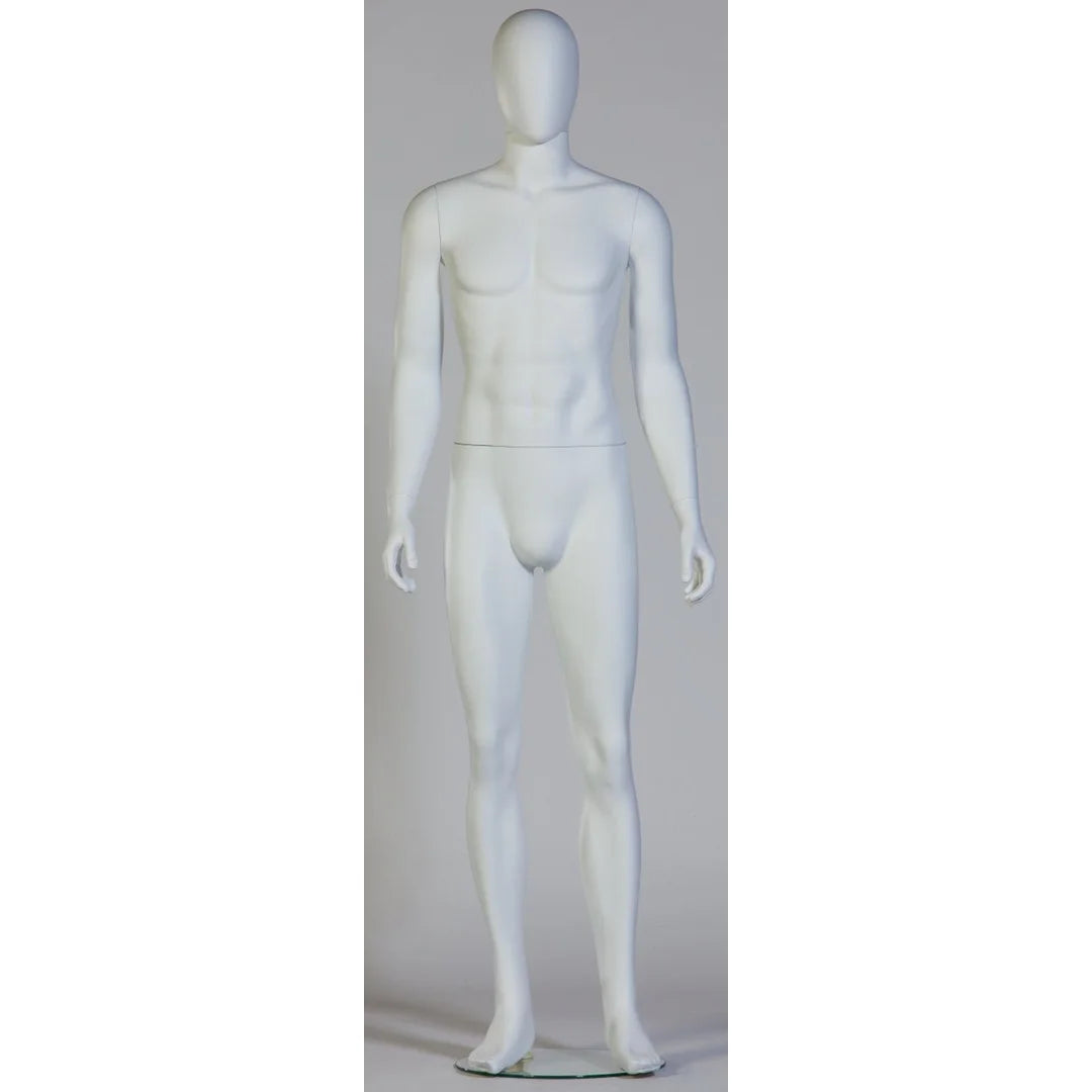 Kit mannequin homme vitrine complet blanc mat avec tête, bras et base en verre