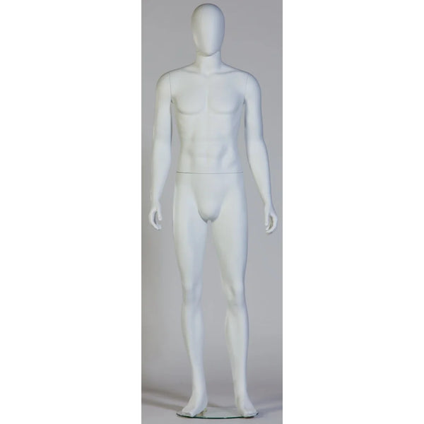 Kit mannequin homme vitrine complet blanc mat avec tête, bras et base en verre
