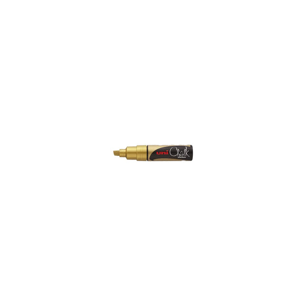 Marqueur craie Uni Chalk pointe biseau 8 mm couleur or pour ardoise bijouterie ou épicerie fine