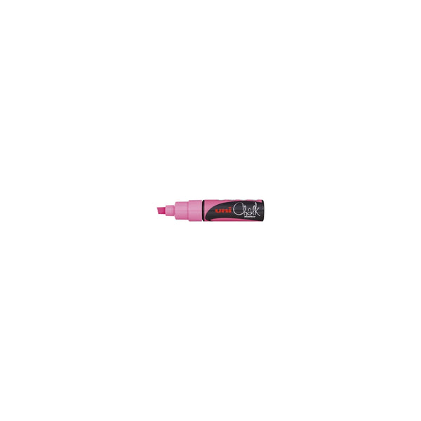 Marqueur craie Uni Chalk pointe biseau 8 mm couleur rose pour vitrine et ardoise boutique