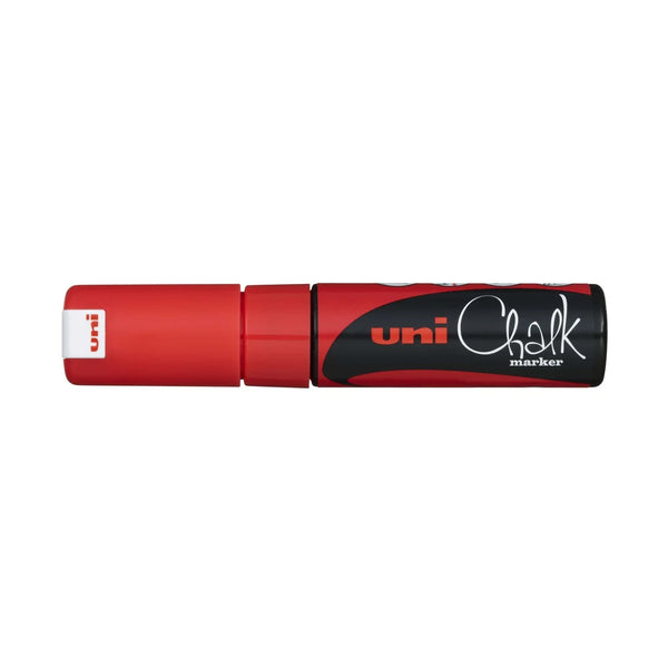 Marqueur craie Uni Chalk pointe biseau 8 mm couleur rouge, effaçable chiffon humide