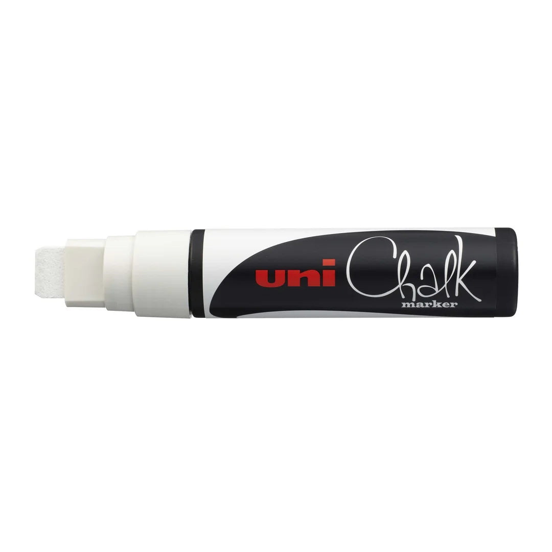 Marqueur craie Uni Chalk Marker blanc, pointe biseau 15 mm, pour ardoise et vitrine