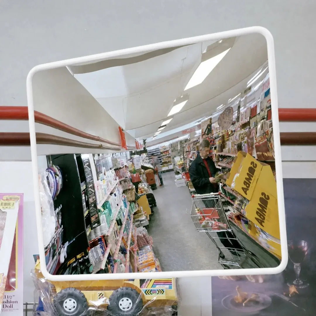 Miroir de surveillance convexe rectangulaire 40x60 cm, contour blanc, usage magasin et entrepôt