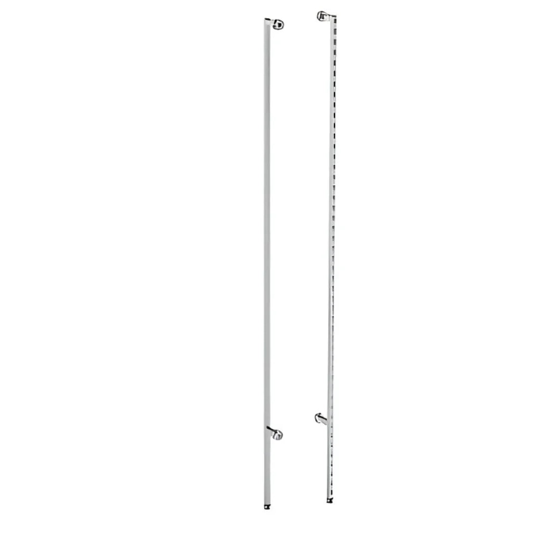 Montant mural PaginePali31 fixation avant H 240 cm, tube 25×25 mm, crémaillère apparente, finition chromée