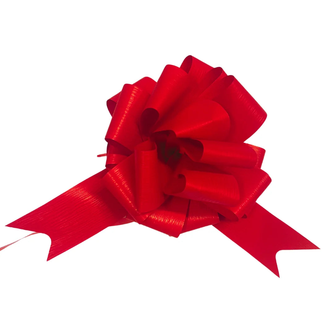 Nœuds pompons à tirer rouge et blanc mat pour emballage cadeau professionnel, lot de 10