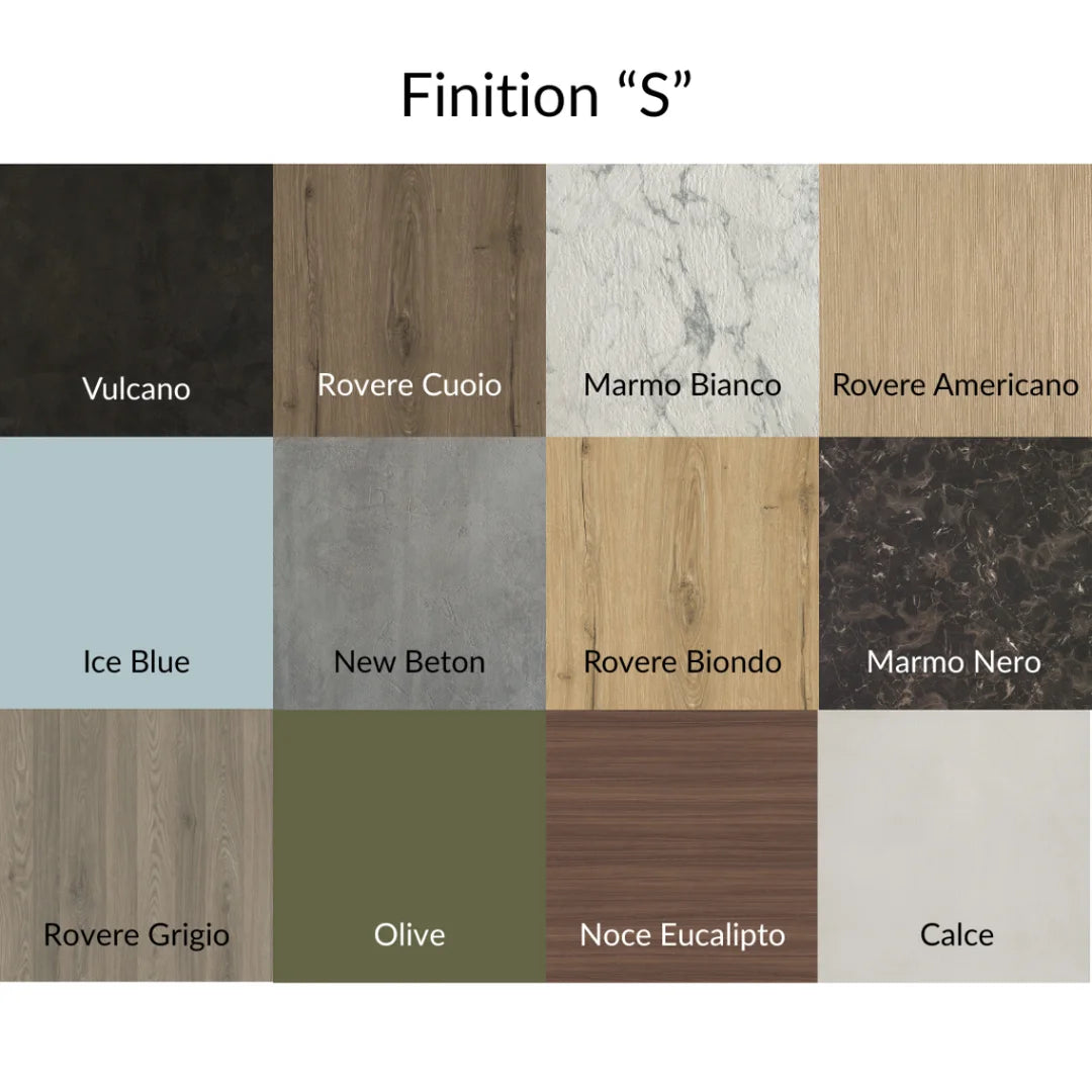 Nuancier finition S pour comptoir de vente 3BC — tons bois, marbre et béton