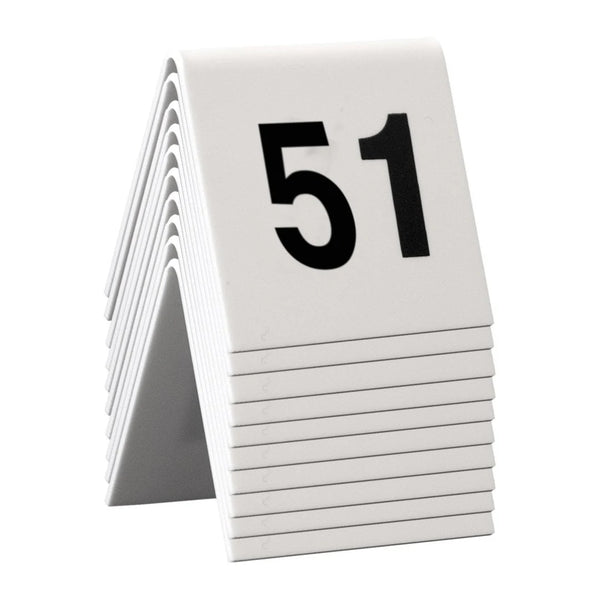 Lot de 10 numéros de table 51 à 60 en acrylique blanc avec chiffres noirs pour restaurant