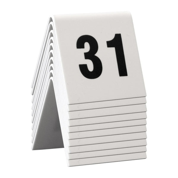 Numéros de table acrylique blanc chiffres noirs série 31 à 40 — lot de 10 unités pour restaurant