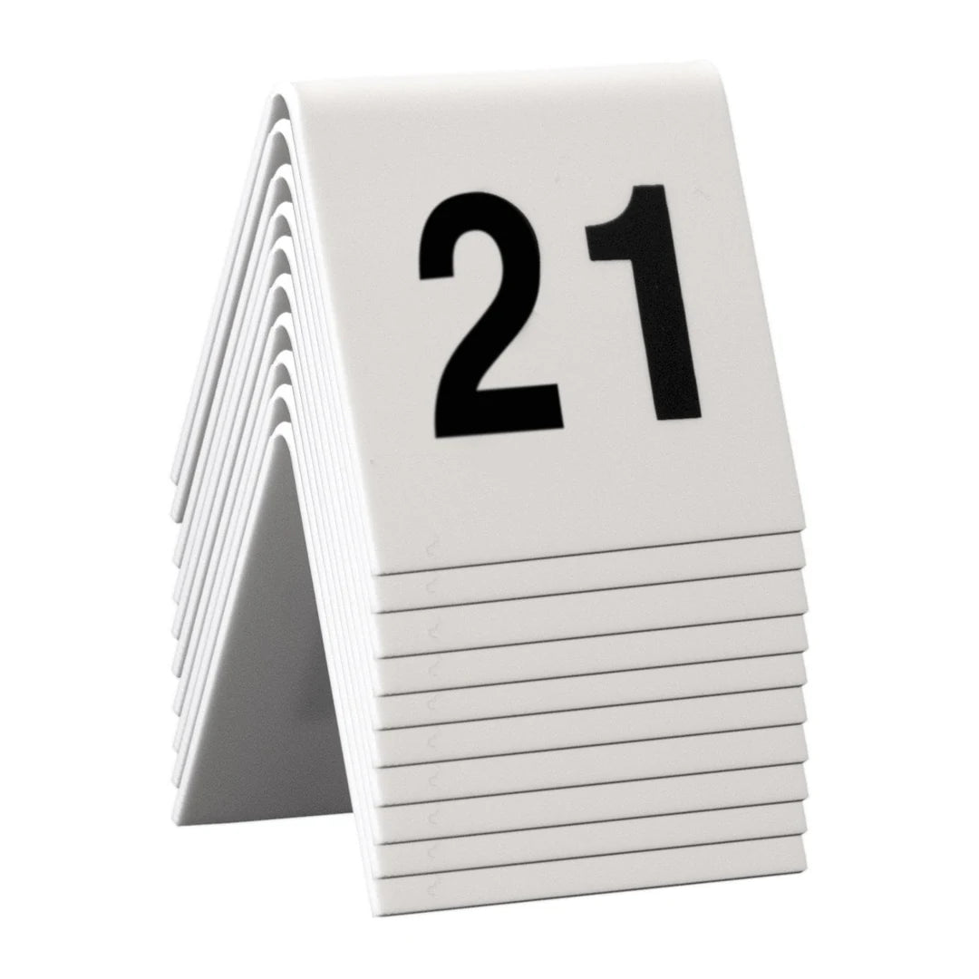 Lot de 10 numéros de table acrylique blanc chiffres noirs 21 à 30 pour restaurant ou hôtel
