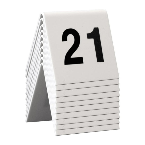 Lot de 10 numéros de table acrylique blanc chiffres noirs 21 à 30 pour restaurant ou hôtel