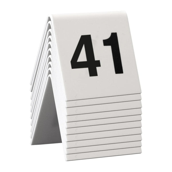 Lot de 10 numéros de table en acrylique blanc, chiffres noirs, série 41 à 50, pour restauration professionnelle
