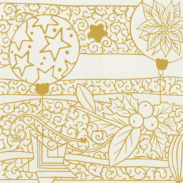 Rouleau papier cadeau de Noël, boule et gui or, largeur 0,7 m et longueur 100 m, motifs festifs variés, idéal pour emballages cadeaux professionnels en période de fêtes.