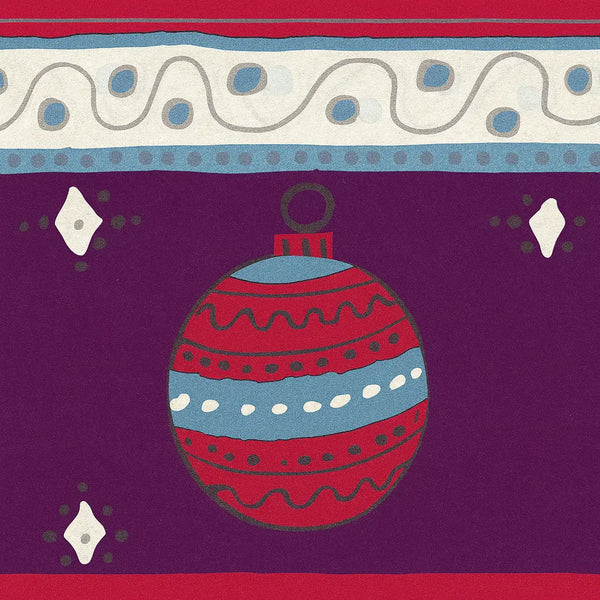 Rouleau papier cadeau de Noël, boules rose-violet-bleu, largeur 0,7 m et longueur 100 m, motifs festifs variés, idéal pour emballages cadeaux professionnels en période de fêtes.
