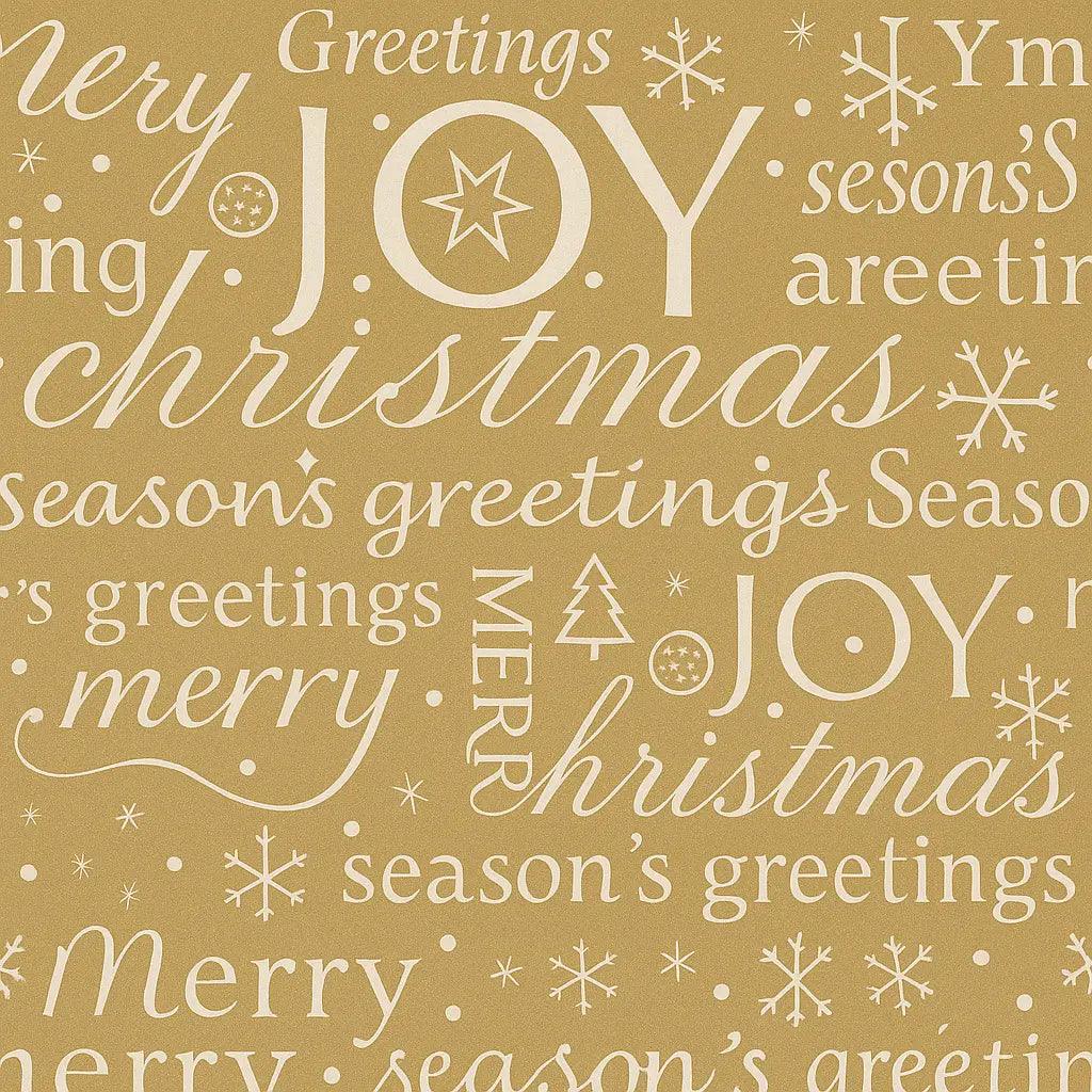 Rouleau papier cadeau de Noël, merry christmas blanc et or, largeur 0,7 m et longueur 100 m, motifs festifs variés, idéal pour emballages cadeaux professionnels en période de fêtes.